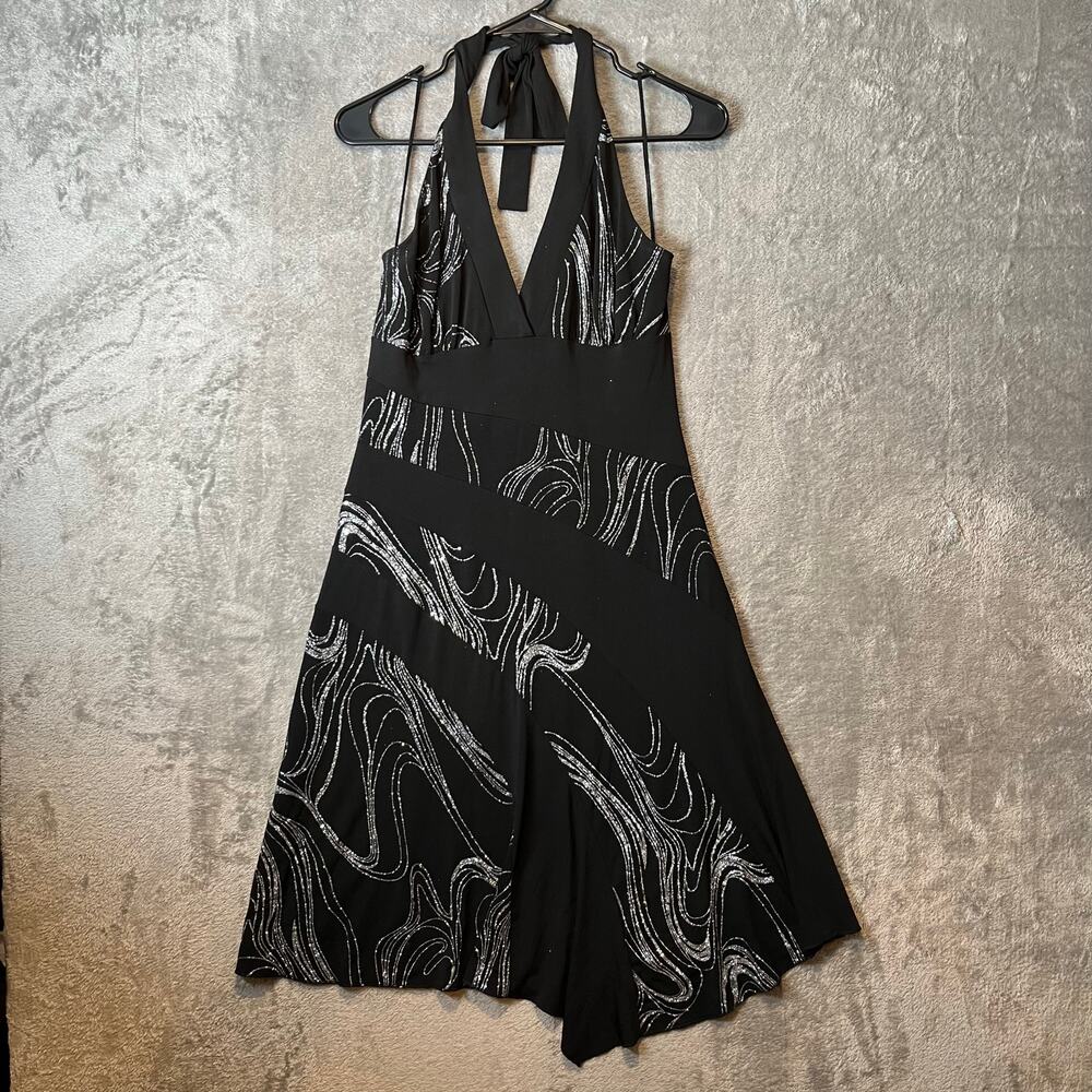 Vintage Y2K Asymmetrical‎ Glitter Swirl Babydoll Halter Dress Sz Large Fairycore